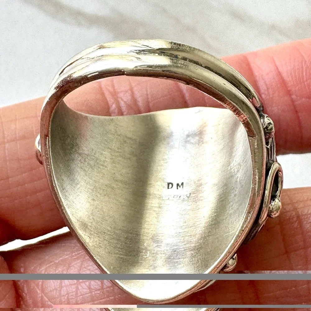 Navajo Turquoise Mens Ring Sz 12 Leaf Feather Signed Morgan Sterling Native Amer
